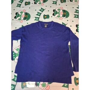 Chelsea & Theodore Womens Blue Ribbed Cashmere Blend Crew Neck Sweater Medium